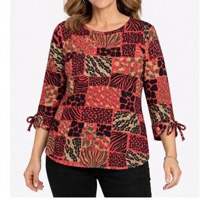 Hot Cotton Pink Eclectic Artsy Patchwork Animal Print Tie‎ Cuff Granny Woman 1X